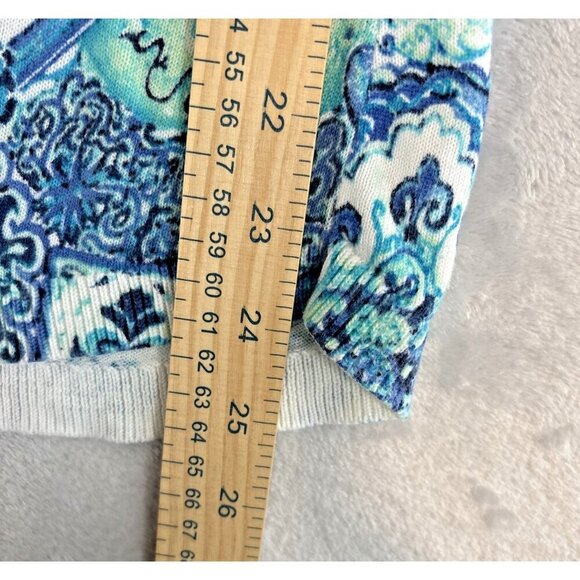 SUMMER BLUES Talbots Blue & Aqua Print Stretch Cotton Pull Over Sweater Size PL - Picture 6 of 7